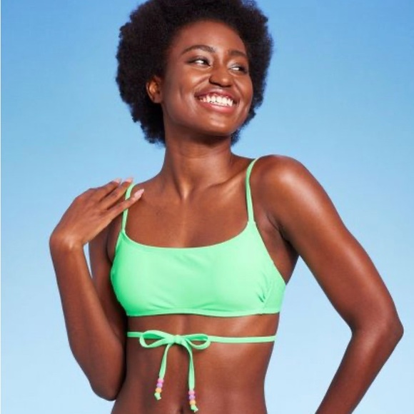 WILD FABLE BIKINI TOP WOMENS WRAP CRISS CROSS WITH BEADS MINT GREEN NWT - Picture 3 of 7